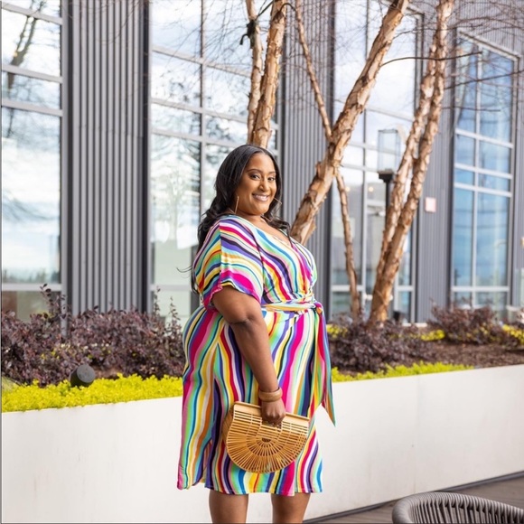 Eloquii Wrap Around Dress in Liquid Rainbow - Picture 10 of 12